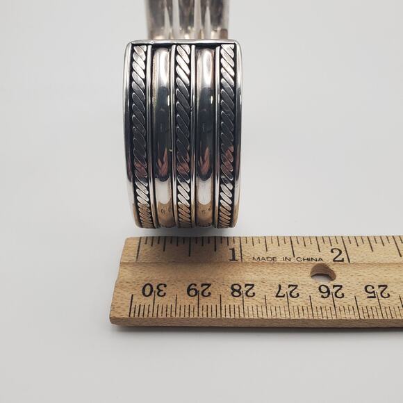 Vintage Sterling Silver Twisted Rope Cable 1” Wide Cuff Bracelet Men’s Women’s - Picture 10 of 11